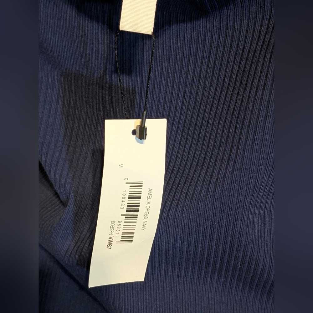 ✨ NWT The Drop Amelia Ribbed Midi Dress Navy Blue Square Neck Slit Size M ✨ - Picture 7 of 8